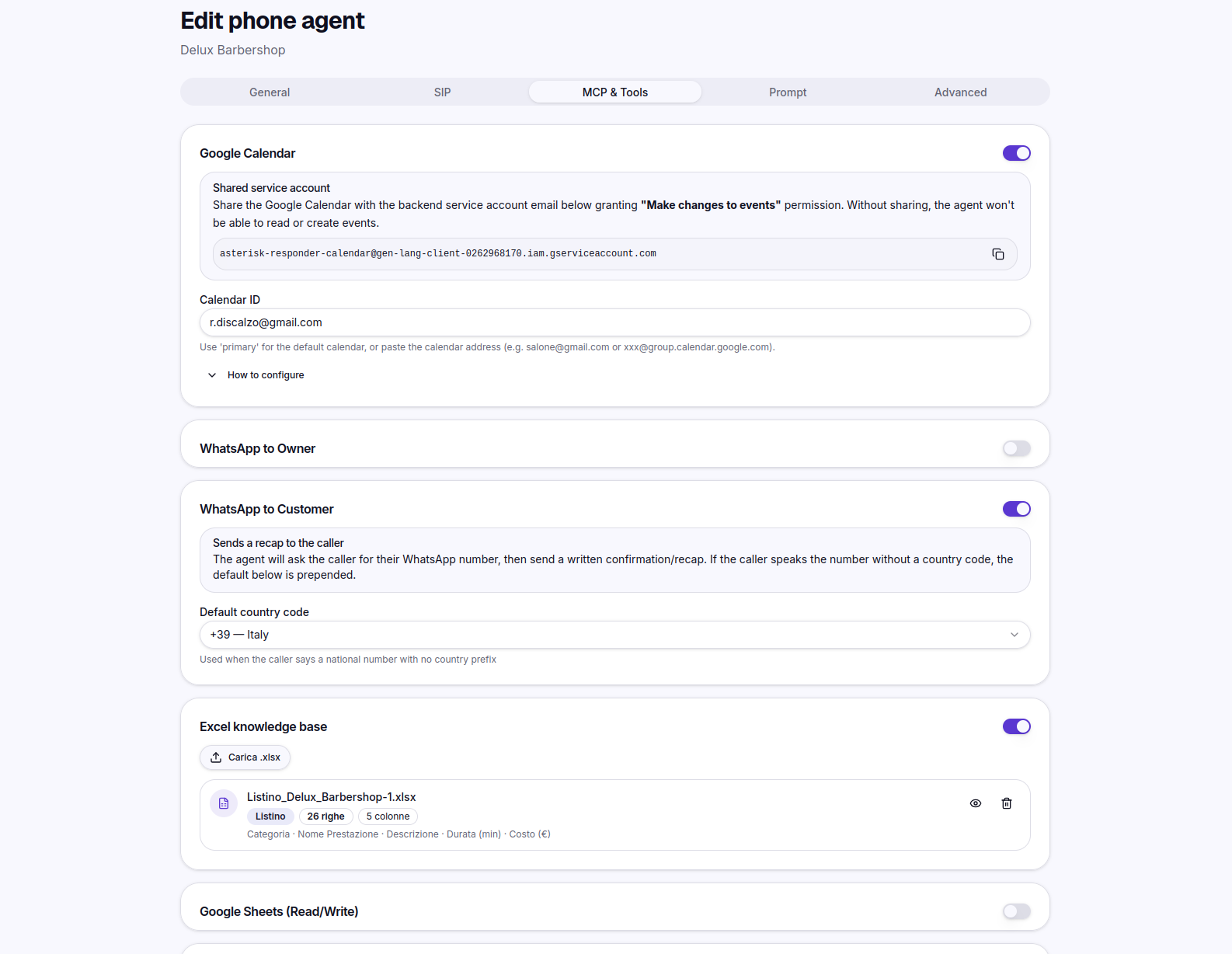 Integrations and knowledge files configuration